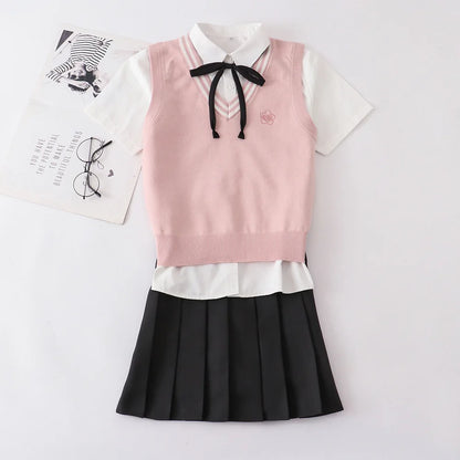 Adult Women Japanese Korean Student JK Uniform Suits Autumn And Winter Shirt + Sweater Vest + Pleated Skirt Girls School Dresses
