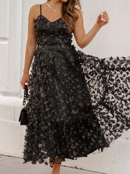 Women Summer Solid Elegant Party Dress Butterfly Patchwork Loungewear Sleeveless Sling Ladies Maxi Dress Streetwear Dropshipping