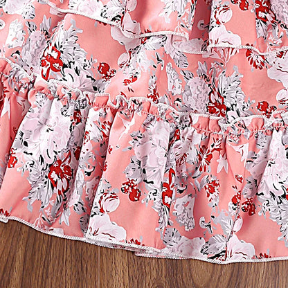 Dress Kids Girls 7-12 Years Girls' Blue Spliced Floral V-Neck Small Flying Sleeve Dress Casual Vacation Children Princess Dress