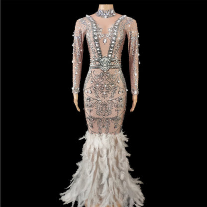 New Shiny Rhinestone Feather Wedding Dress Birthday Party Luxury Evening Dress Photography Photography Clothing prom dresses