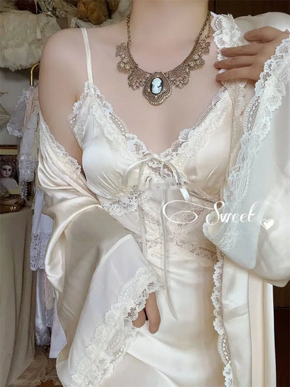 Autumn Silk Sexy Strap Dress Women Casual Korean Elegant Long Split Dress Patchwork Lace Dress Women Fashion Elegant V Neck