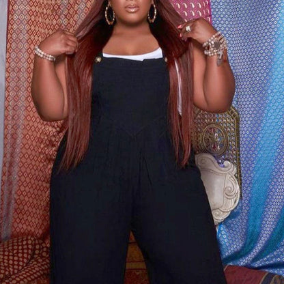 Plus Size Soild Linen Wideleg Jumpsuit
