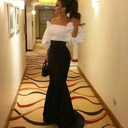 Women's Wedding Prom Dresses One-shoulder Puff Sleeve Slim Long Skrits Vestidos Bag Hip Banquet Ball Women Evening Party Dress