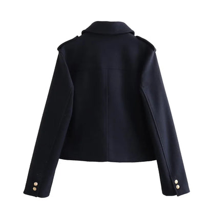 UNIZERA 2023 Autumn/Winter New Product Women's New Fashion Casual Gold Buckle Soft Polo Jacket Coat