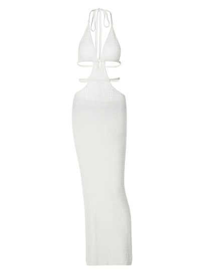 Women See Through Sleeveless Knitted Swimwear Swimsuit Cover Up Crochet Cover Ups Maxi Dress Sexy Side Split Sundress