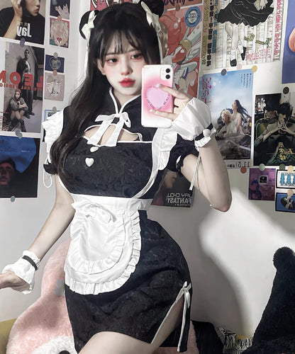 Chinese Cheongsam Halloween Maid Dress Gothic Lolita Waitress Role Play Costumes Women Love Live Cosplay Student Party Uniform