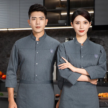 grey Chef Jacket Long Sleeve chef uniform Cook Coat Chef T-shirt Baker Work Uniform Waiter Restaurant Hotel Clothes women Logo
