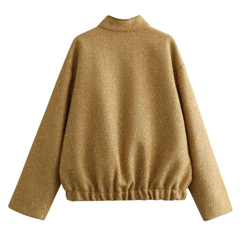 TRAF Metal SequinJackets for Women Coats Autumn Jacket New in Outerwears Round Neck Long sleeves Fashion 2023 Woman Coat
