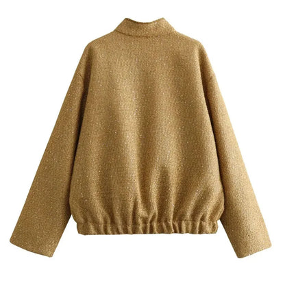 TRAF Metal SequinJackets for Women Coats Autumn Jacket New in Outerwears Round Neck Long sleeves Fashion 2023 Woman Coat