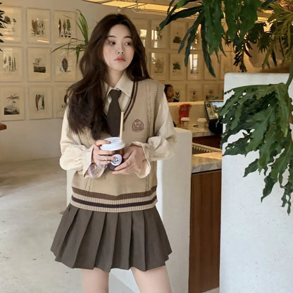 2024 autumn Korea style fashion suit women's shirt vest top skirt temperament vest college style school uniform jk uniform a698