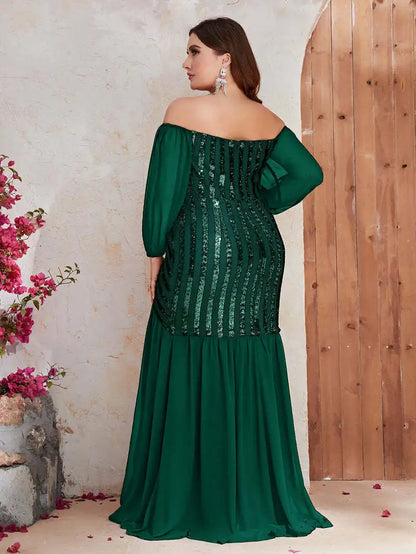 Plus Size Party Dresses Sexy Women Strapless Sequins Splicing Dresses Fashion Lady Solid Colour Wedding Guest Evening Dresses