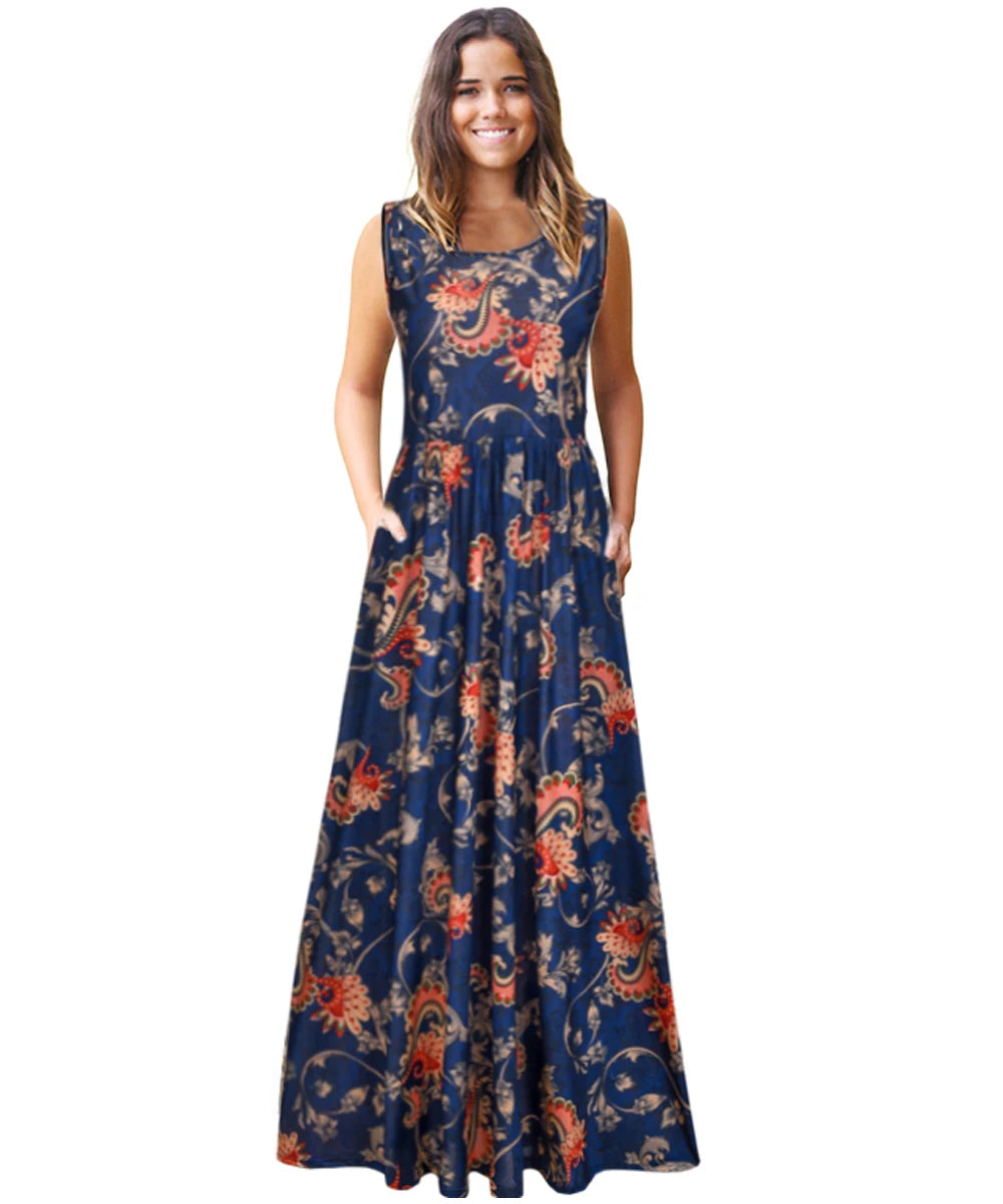 Summer 2024 Sundress O Neck Print Female A-line Beach Bohemian Women Dresses Sexy Boho Elegant Long Dress Robe