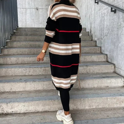 2023 Spring Knitted Cardigan Women Striped Patchwork Autumn Winter Elegant Long Outerwear Maxi Y2k Sweater Coat Soft Jacket