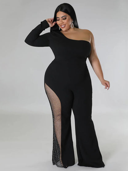 Elegant Party Jumpsuit for Women One Shoulder Female Jumpsuit Sexy Transparent Pants Plus Size Jumpsuit Wholesale Dropshipping