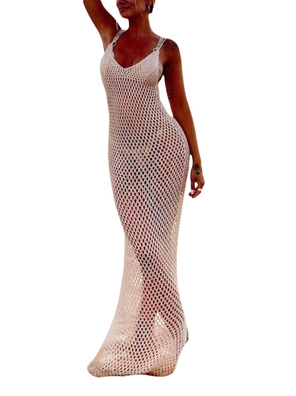 Women s Crochet Cutout Backless Beach Cover Up Dress for Bikini Swimsuit Bathing Suit Summer Clothes with Knitted Design