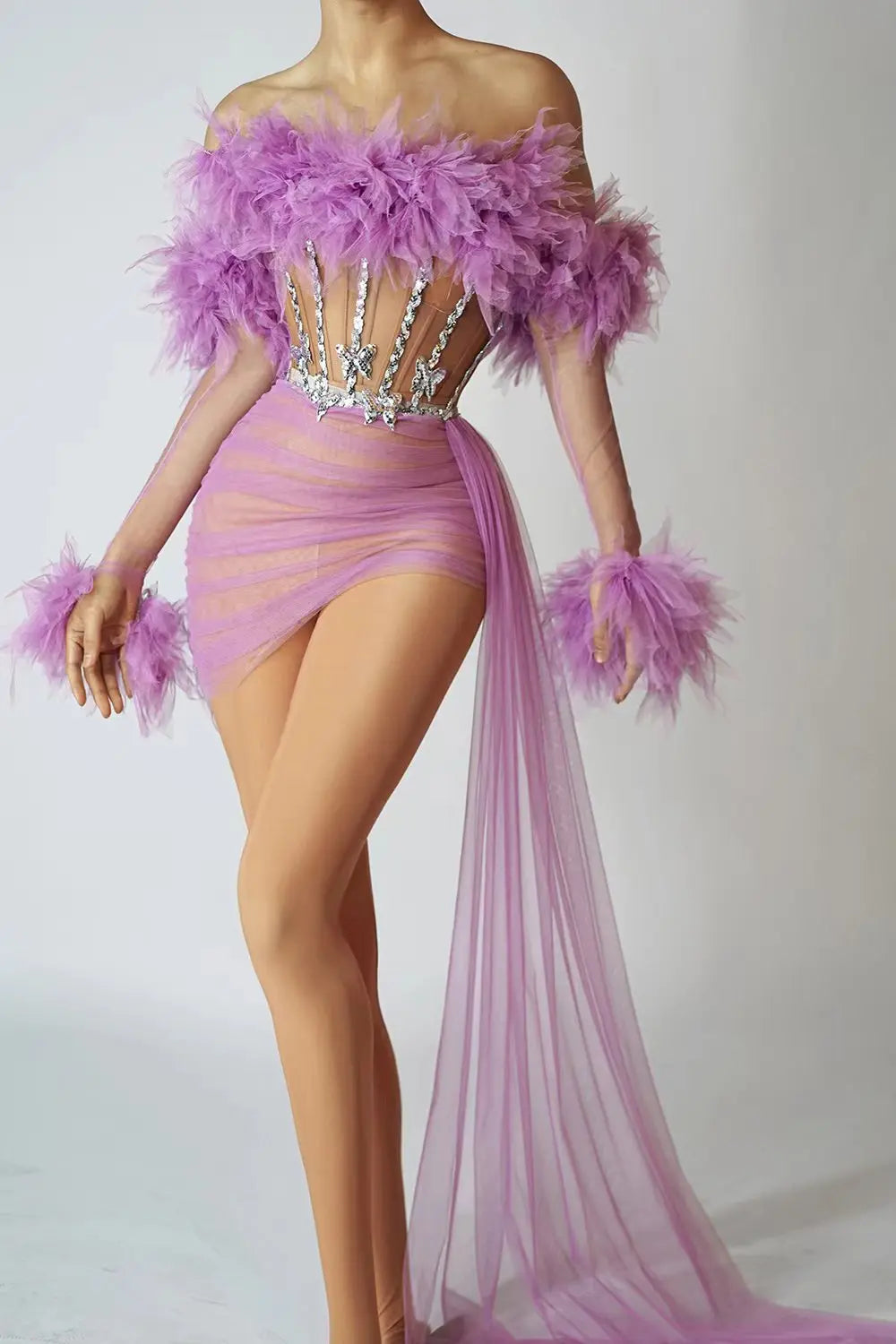 Sexy Off-shoulder Sheer Beaded Women Birthday Party Gowns Fashion Purple Sequined Black Girls Short Prom Dresses 2024 Xinshenzi