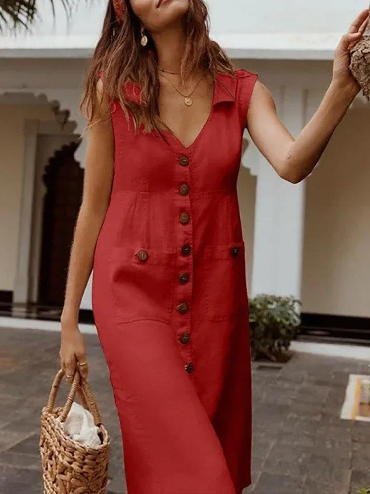 2023 New Summer Fashion Vintage Linen and Cotton Loose  Sexy V-neck Occasion Oversize Party Formal Long Dresses for Women