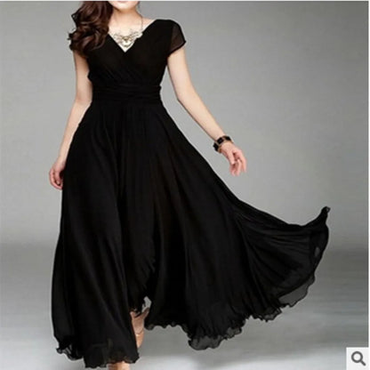 2023 New in Women Elegant Chiffon Long Evening Dress Sexy Deep V-neck Short Sleeve Bridesmaid Dresses Slim Waist Plus Size 5XL