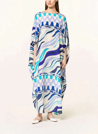 Floor Length Batwing Sleeve Round Collar Bohemian Print Elastic Over Size Dress Women New spring Vacation