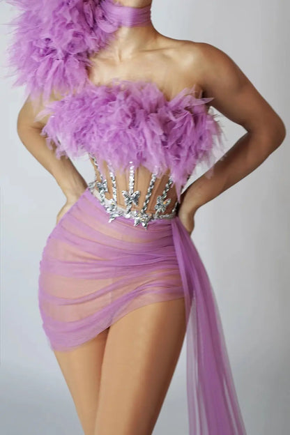 Sexy Off-shoulder Sheer Beaded Women Birthday Party Gowns Fashion Purple Sequined Black Girls Short Prom Dresses 2024 Xinshenzi