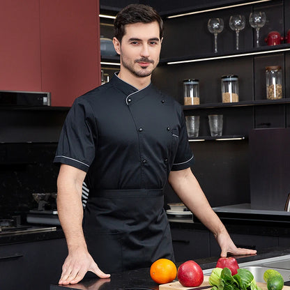 Free Logo Short Sleeve coat Chef Uniform Breathable Kitchen Cooking Jacket Restaurant Hotel Cafe Barber Waiter Work Shirt Unisex