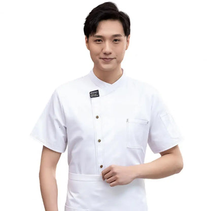 Unisex Chef Coveralls Professional Stylish Unisex Chef Uniforms with Stand Collar Patch Pockets for Restaurant Bakery Waiter