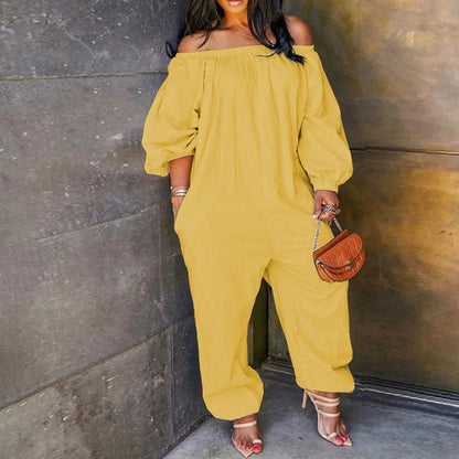 Plus Size Women Jumpsuit Summer Long Sleeve One Piece Outfits Casual 2023 Spring Lady Club Clothing Fashion Elegant Loose Pants