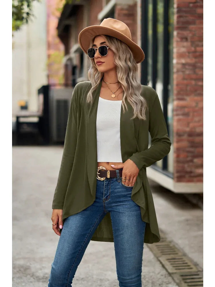 2024 Autumn New Women's Top Long Sleeve Women Cardigan Solid Color Loose Cropped Cardigan Leisure Knitted Cardigan Tops Sweater