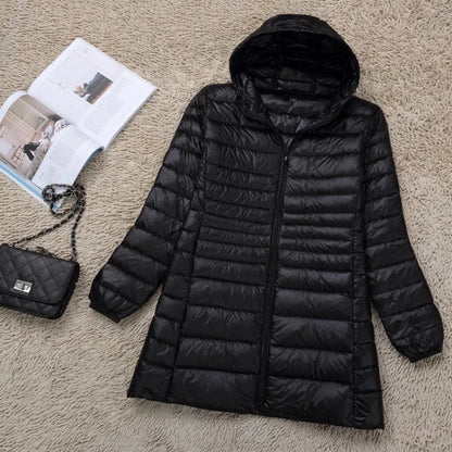 Plus Size 5XL 6XL 7XL Women's Hooded Puffer Jackets 2023 New Arrivals Female Ultra Lightweight Packable Warm Slim Fit Down Coat