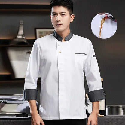 Long Sleeve Chef's Costume Hotel Kitchen Cook Jacket Restaurant Men's Cooking Uniform Bakery White Shirt Bar Waiter Workwear