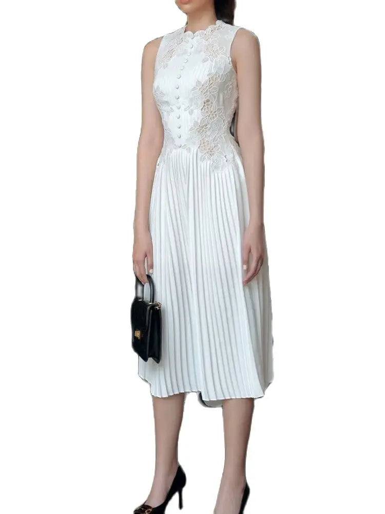 Dresses Women 2024 New Fashion White Sleeveless Summer Dress Ladies Lace Rose Embroidery Flower Elegant Long Dresses Vestidos