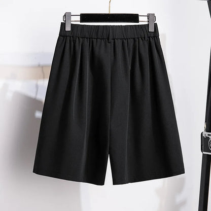 New  Ladies Summer Plus Size Shorts For Women Large Loose Casual Wide Leg diamonds Black Shorts 3XL 4XL 5XL 6XL 7XL