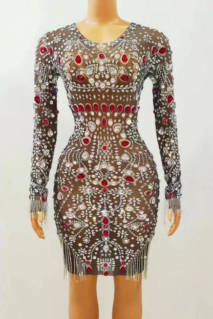 Beautiful luxury jewelry festival Skin-tight garment stretch sexy waist dress birthday party night club bar performance