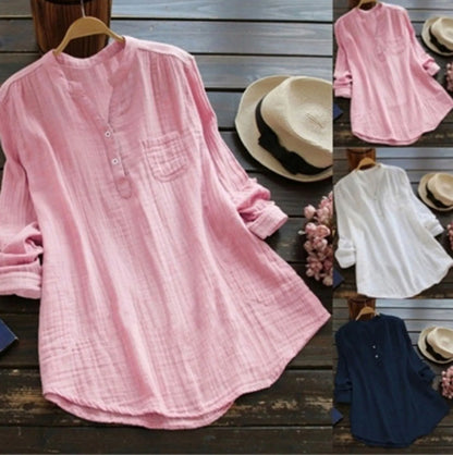 Boho Vintage Long Sleeve Cotton Linen Blouse Women 2024 Summer Plus Size Oversized Shirts Top Lady V-neck Casual Loose Blusas