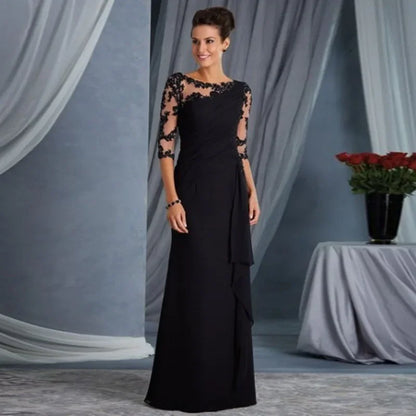 Vintage Bridesmaid Dress For Women Long Lace Sheer Round Neck Mid Sleeve Vestidos De Mujer Women Clothing Birthday Party Dresses