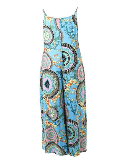 Plus Size Baroque Print Wide Leg Jumpsuit