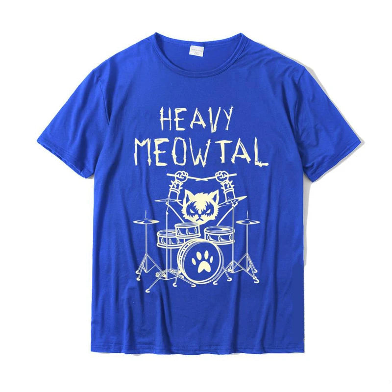 Heavy Meowtal Cat Metal Music Tshirt Women Men Gift Idea Funny Pet Owner T-Shirt Printed Shirt Pure Cotton Plus Size Tops