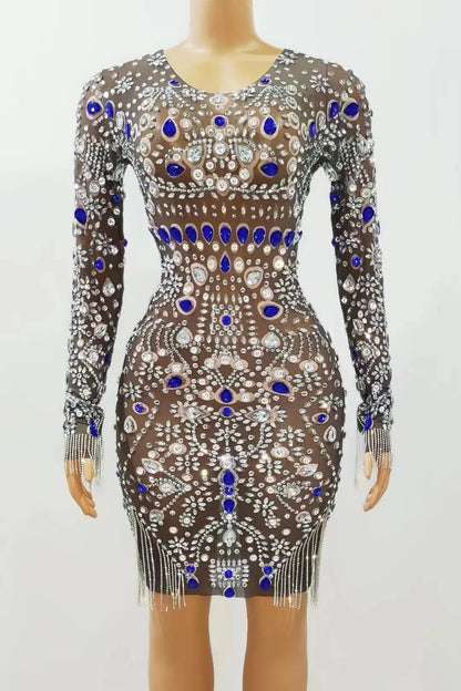 Beautiful luxury jewelry festival Skin-tight garment stretch sexy waist dress birthday party night club bar performance