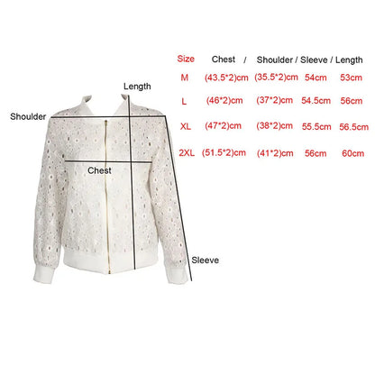 Women Summer Lace Jacket Coat New Hollow Out Breathable Bomber Jacket Solid Thin Lace Long Sleeve Sunscreen Women Clothing