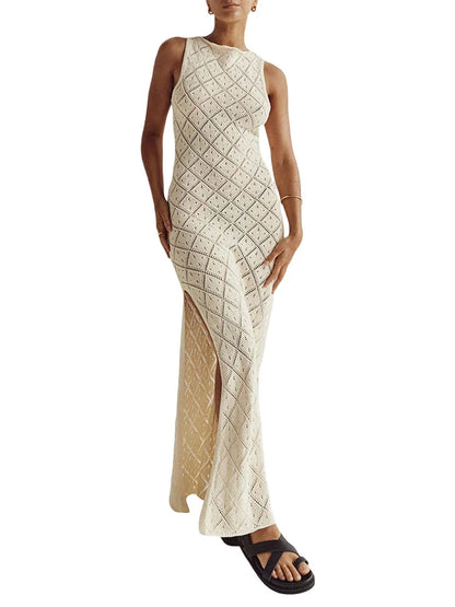 Crochet Cover Ups for Women Sexy Knitted See Through Bodycon Maxi Dress Beach Swimwear