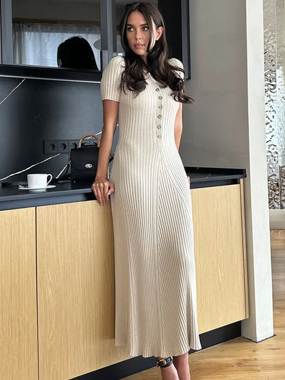 TARUXY Knitted Rib Slim Maxi Dresses For Women High Waist Casual Loose Dress Women's Autumn Elegant Temperament Long Dress Femme