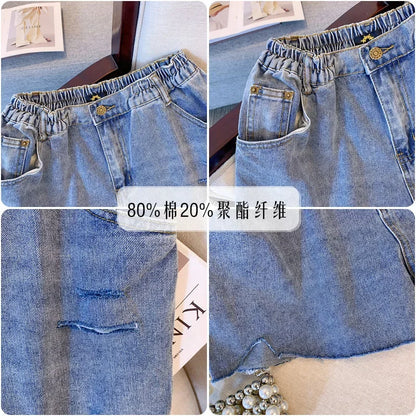 New Ladies Summer Plus Size hot pants For Women Large Size Loose Blue Cotton Hole Pocket Denim Shorts 3XL 4XL 5XL 6XL 7XL