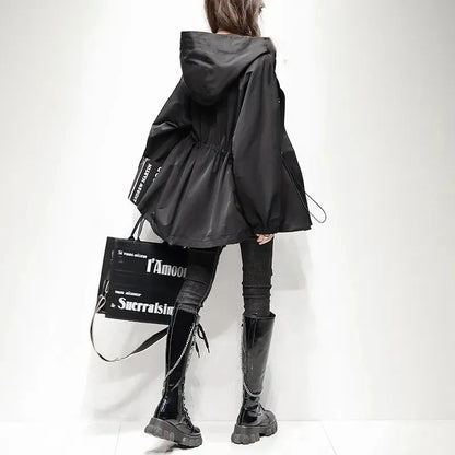 Trench Coat Womens 2023 New Spring Autumn Fashion Slim Short Windbreaker Jacket Large Size Hooded Female Outerwear Top