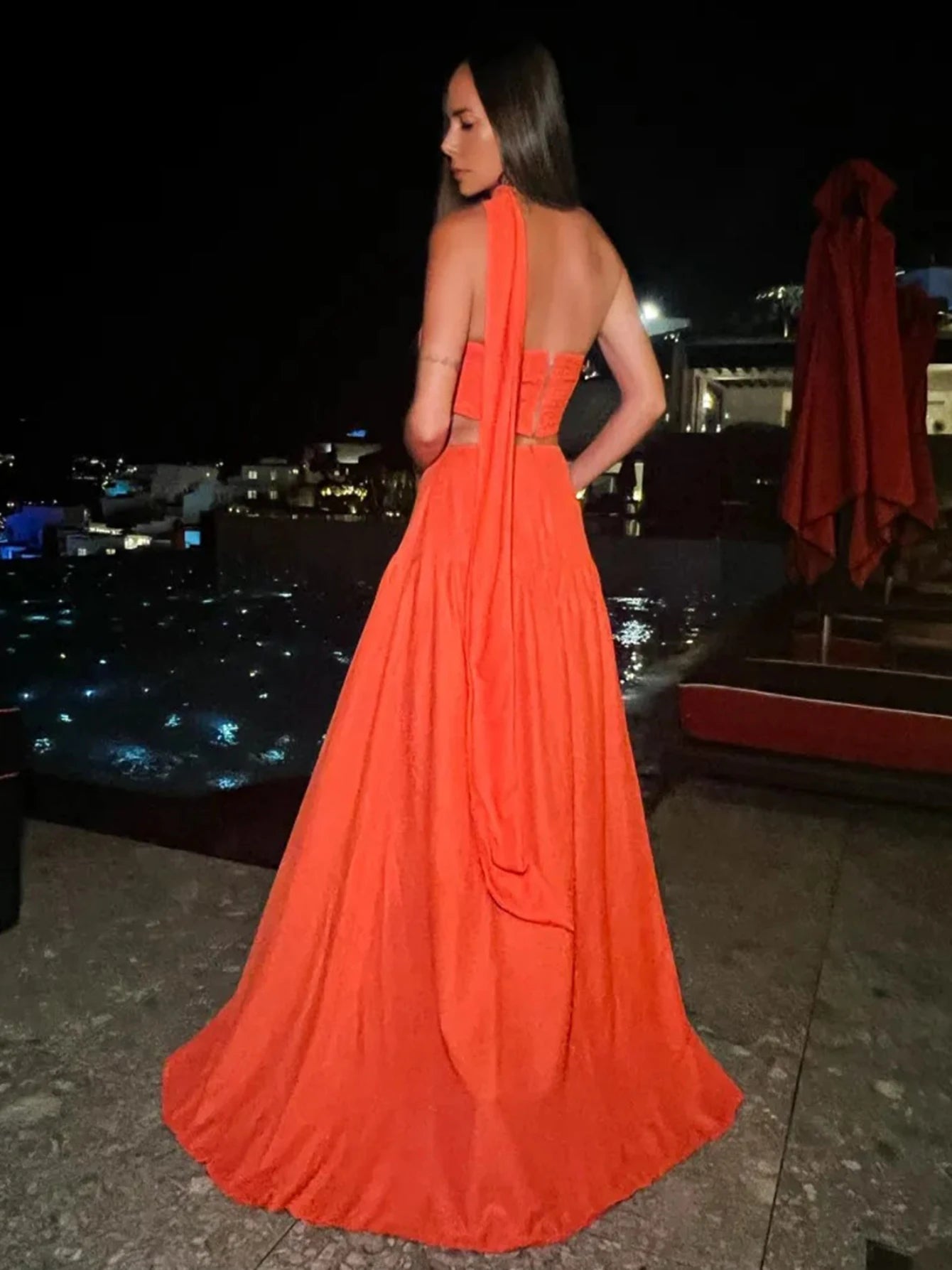 New Sexy Solid Female Dress Halter Sleeveless Backless Naked Waist High Split Robe Summer Chic Beach Vacation Women Clothing