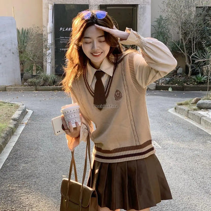 2024 autumn Korea style fashion suit women's shirt vest top skirt temperament vest college style school uniform jk uniform a698