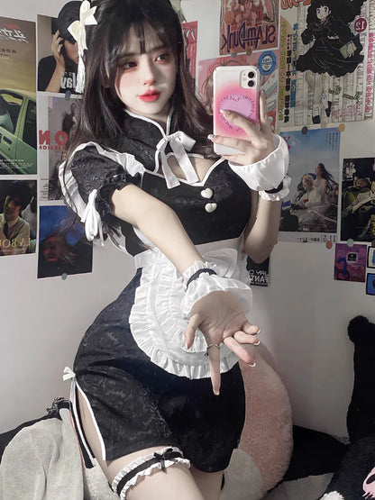Chinese Cheongsam Halloween Maid Dress Gothic Lolita Waitress Role Play Costumes Women Love Live Cosplay Student Party Uniform