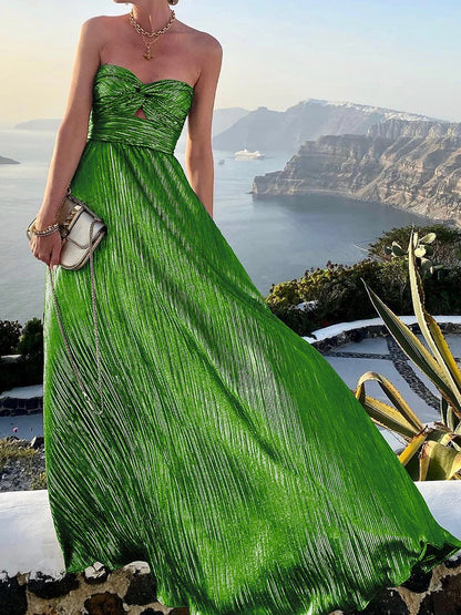 Sexy Strapless Bronzing Club Party Dress Women Spring Off Shoulder Backless Boho Dress Summer Hollow Out Long Lady Dress Vestido