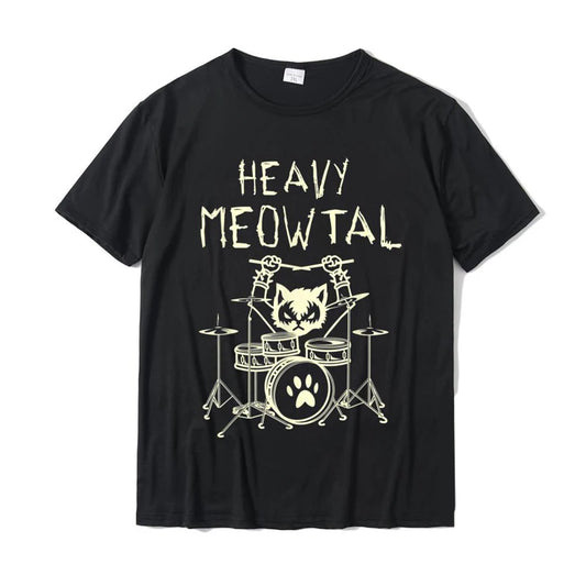 Heavy Meowtal Cat Metal Music Tshirt Women Men Gift Idea Funny Pet Owner T-Shirt Printed Shirt Pure Cotton Plus Size Tops