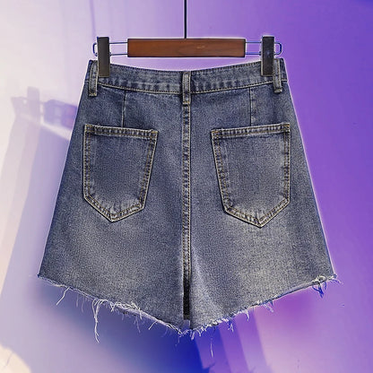 Plus Size 3XL 4XL 5XL Y2K Denim Skirt Short For Women High Waist Fashion Sexy High Street Tassel Jean Female Summer Clothing