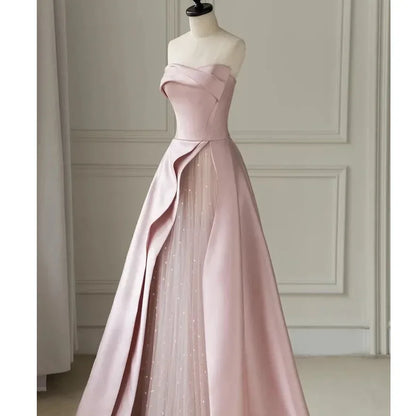 Pink Strapless Evening Party Dress for Women Banquet Evening Women's Prom Dresses Vestidos De Mujer Elegantes Para Fiesta 2023
